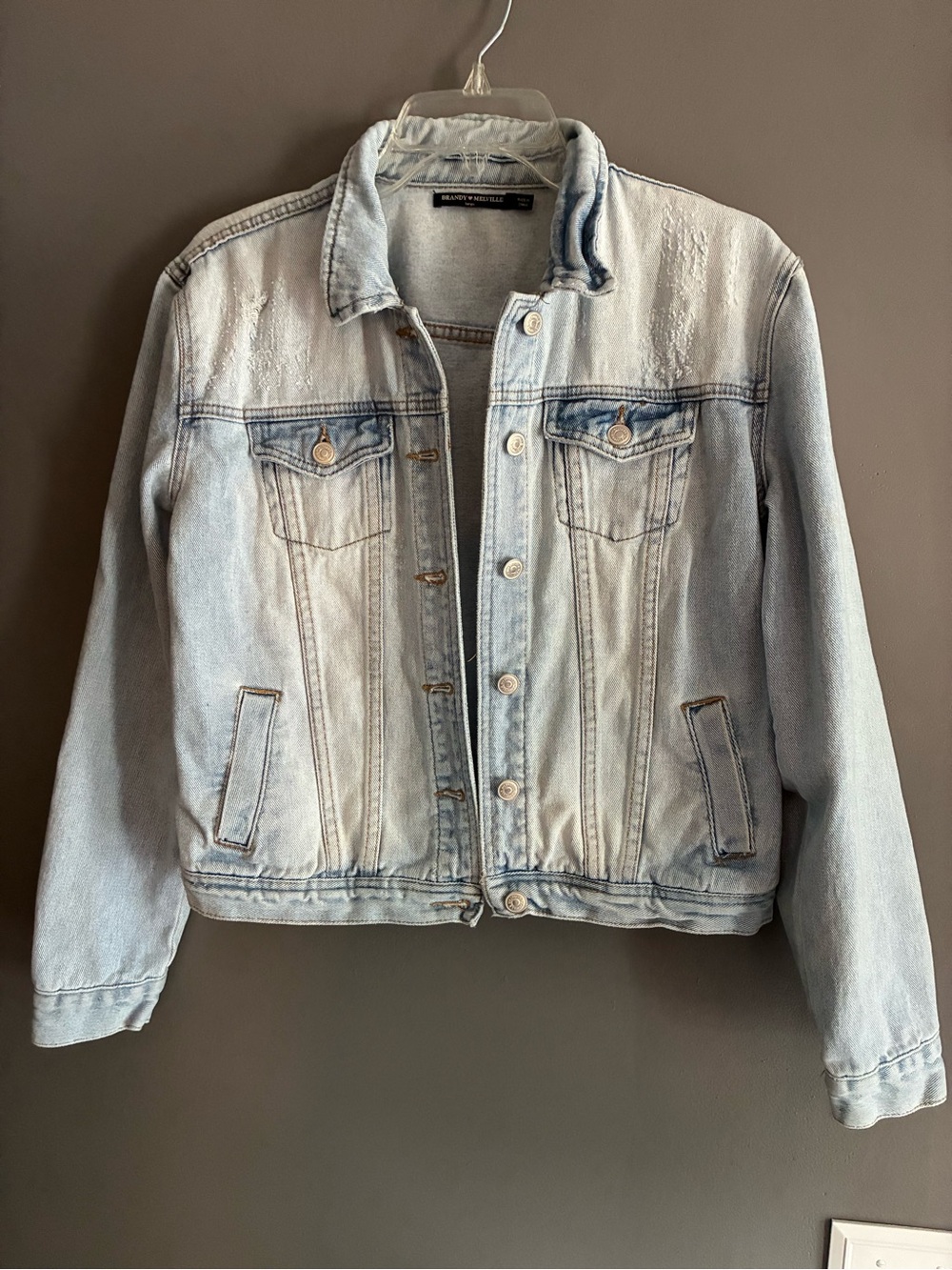Brandy Melville Light Wash Denim Jacket - Distressed Detail